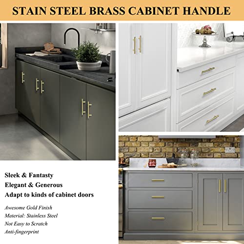 Plustool 30Pack 3''Hole Centers Gold Cabinet Handles-Brushed Brass Cabinet Pulls Gold Dresser Drawer Pulls-Stainless Steel Door Hardware Handle for Kitchen Bathroom Bedroom Furniture-5''Overall Length - Image 3