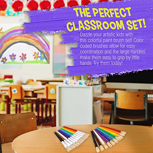 U.S. Art Supply 20-Piece Large Round and Flat Children's Hog Bristle Tempera Paint Brush Set - Fun Kid's Party, School, Student, Class Craft Painting - Beginners Starter Artist Painting Brush Kit - Image 3