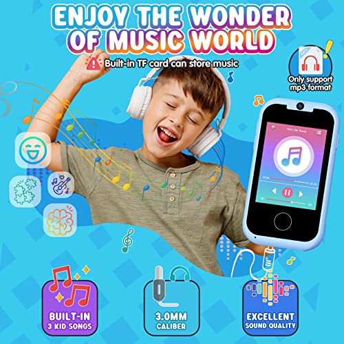 Kids Toy Phone Boys Puzzle Learning Toy, Eltrynic Toddler Touchscreen Smart Phone for 3 4 5 6 7 Year Old Boy, Christmas Birthday Gifts for Children Age 3-7, MP3 Music Player with Dual Camera (Blue) - Image 4