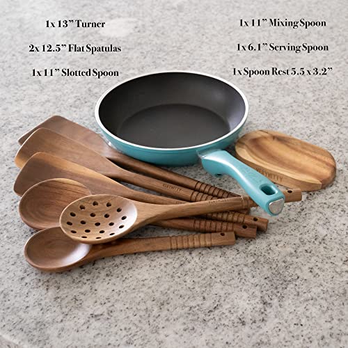 VERY NITTY Very Beautiful Kitchen Utensil Set, 7pc Wooden Cooking Utensils, Spoons and Spatula Set with Spoon Rest. Wood Kitchen Gadgets, Tools and Supplies for Cooking, Baking, Mixing and Salad Bowl - Image 3