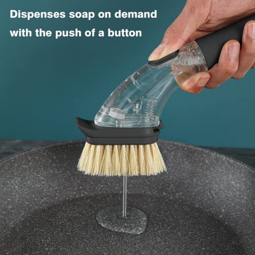 DAPOWER Dish Brush with Handle, Dish Scrubber with Soap Dispenser, Kitchen Scrub Brush for Dishes Pots Pans Sink Cleaning, 4 Replaceable Brush Heads (Black) - Image 9