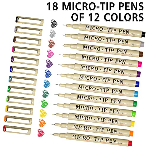 Shuttle Art 18 Pack Micro-line Pens, Waterproof Archival Ink, 11 Colors in 0.3MM Felt Tip & 7 Blacks in Sizes 0.15MM to 0.5MM Multiliner For Journaling Technical Illustrating Drawing Manga Zentangle - Image 8