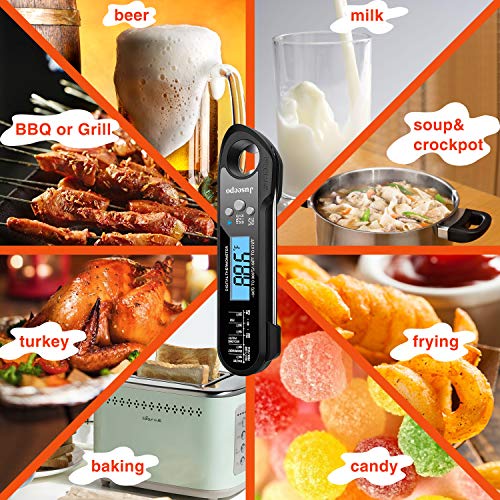 Juseepo Instant Read Waterproof Meat Thermometer - 2s Instant Read Ultra Fast Cooking Thermometer with Backlight & Calibration.Best Kitchen Food Thermometer for Cooking, Outdoor Grill and BBQ(Black) - Image 3