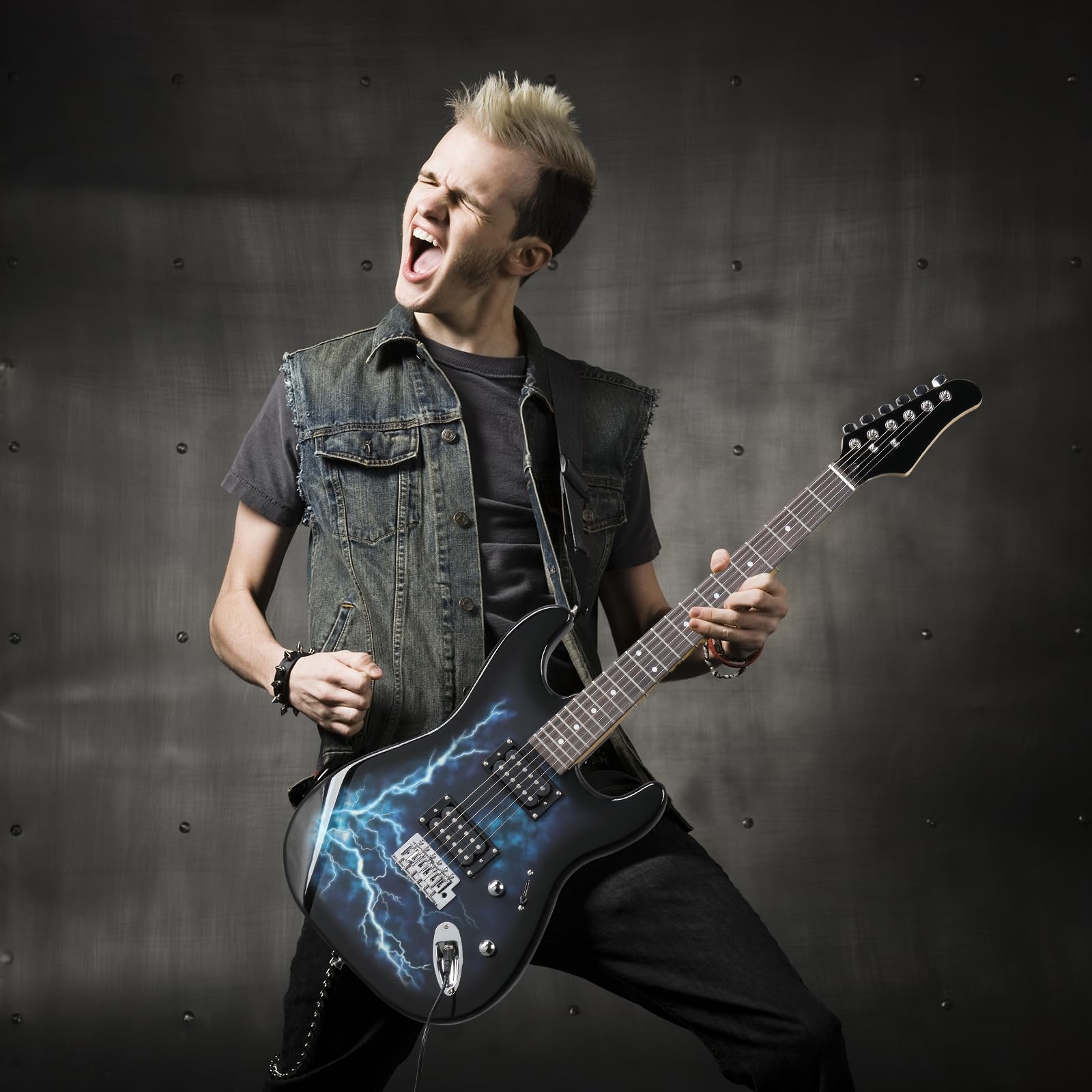 Ktaxon 39 Inch Electric Guitar, Full Size Solid Body H-H Pickups 6 Strings Beginner Guitar Kit With Gig Bag, Strap, Tremolo Arm, Cable & Picks (Black Back) - Image 2